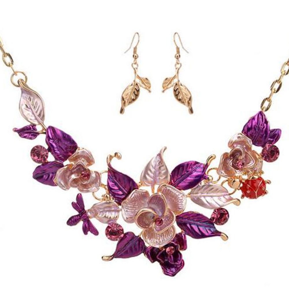 Crystal Bib Choker Chunky Necklace Earring Set